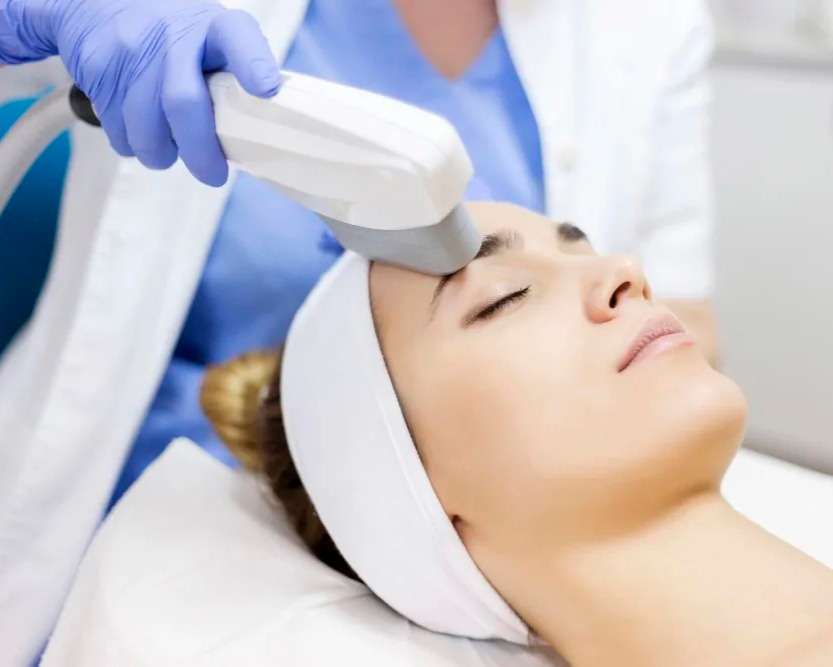 Close up of IPL photofacial treatment on patient's skin at Allurant Medical Spa San Diego