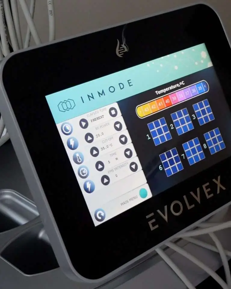 FDA cleared Evolve X platform display showing Evolve Transform Tone and Tite treatment options at Allurant Medical Spa