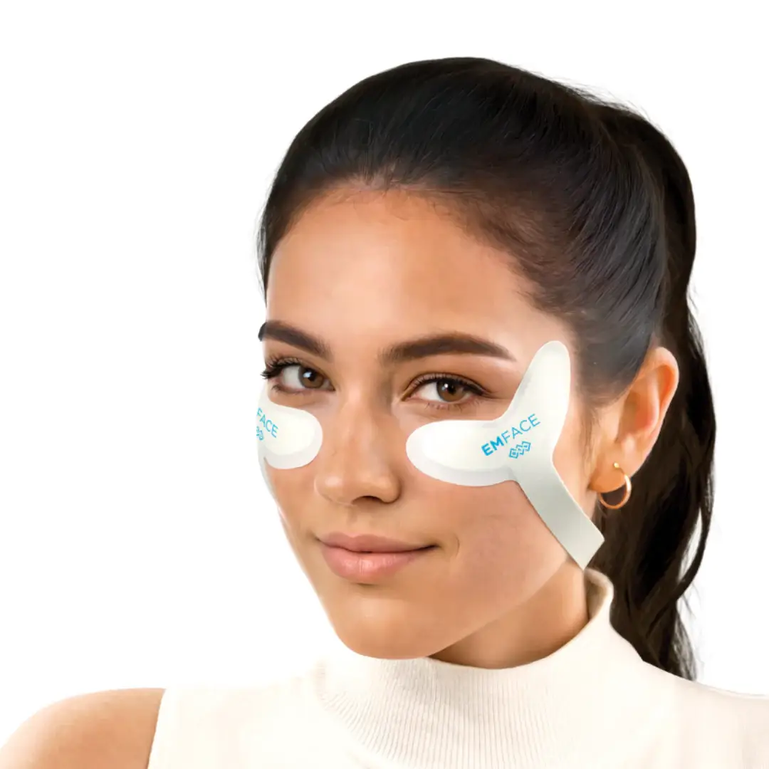 EMFACE Eyes applicator positioned near the eye area of a patient during a non-surgical brow lift treatment at a medical spa in San Diego
